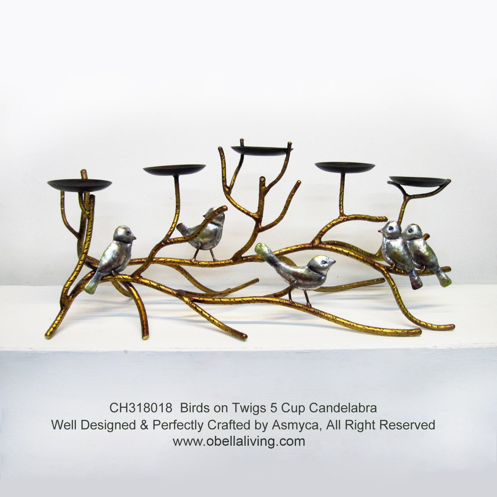 birds on twigs candelabra, Metal candle holder, candle holder, pillar
