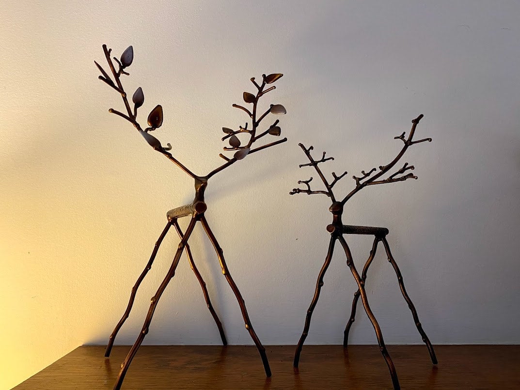 twig reindeers table top decor, wrought iron, metal, hand